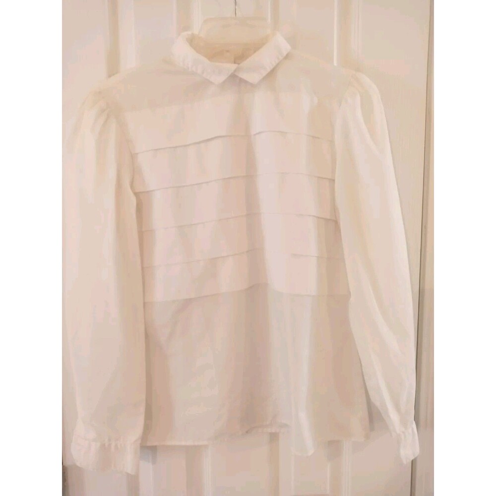 Vintage Michelle Stuart Women`s Small White Shirt Blouse Button Back Secretary